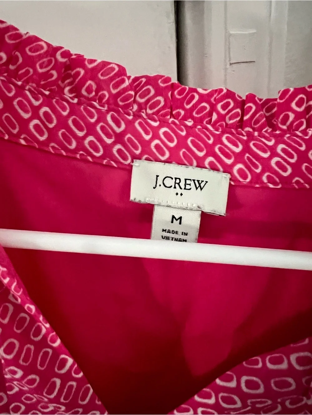 J. Crew Hot Pink Geo Ruffle Sleeve Blouse